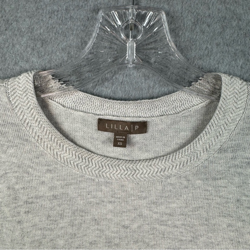 LILLA P Rib Trim Puff Sleeve Sweater Heather Gray Size XS Cotton Modal‎ - Picture 4 of 14